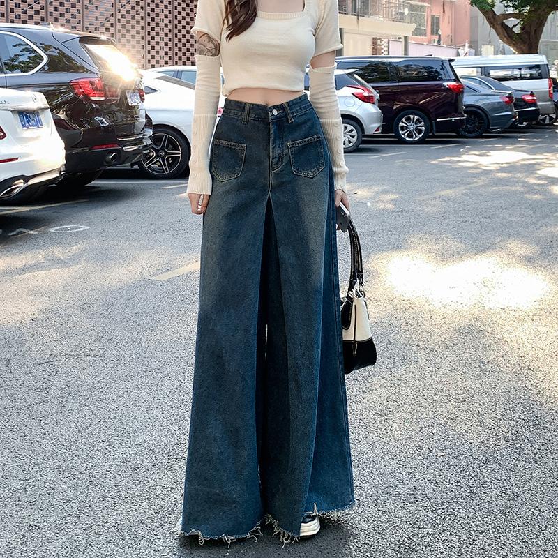 Damen Frühling High Waist Punk Baggy Jeans Vintage Streetwear Lockeres Design Hosen