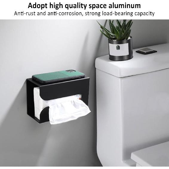 Wall Mount Bathroom Tissue Box Holder, Black Kitchen Paper Towel Dispenser Napkin Organizer for Kitchen, Toilet, Pantry Utility Room Laundry, Fixed