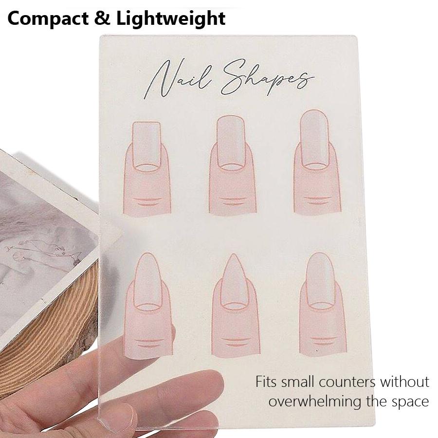 Acrylic Nail Shapes Display Board, Static Artwork Sign for Salon Counter Decor, Mannequin Finger Tips & Nail Shape Identification Guide