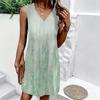 Plus Size V Neck Sleeveless Dress Green Valley Waterfall Painting Print For Country Hiking Journey