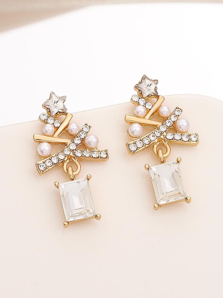 Colorful Light Luxury Christmas Tree Diamond Stud Earrings for Women