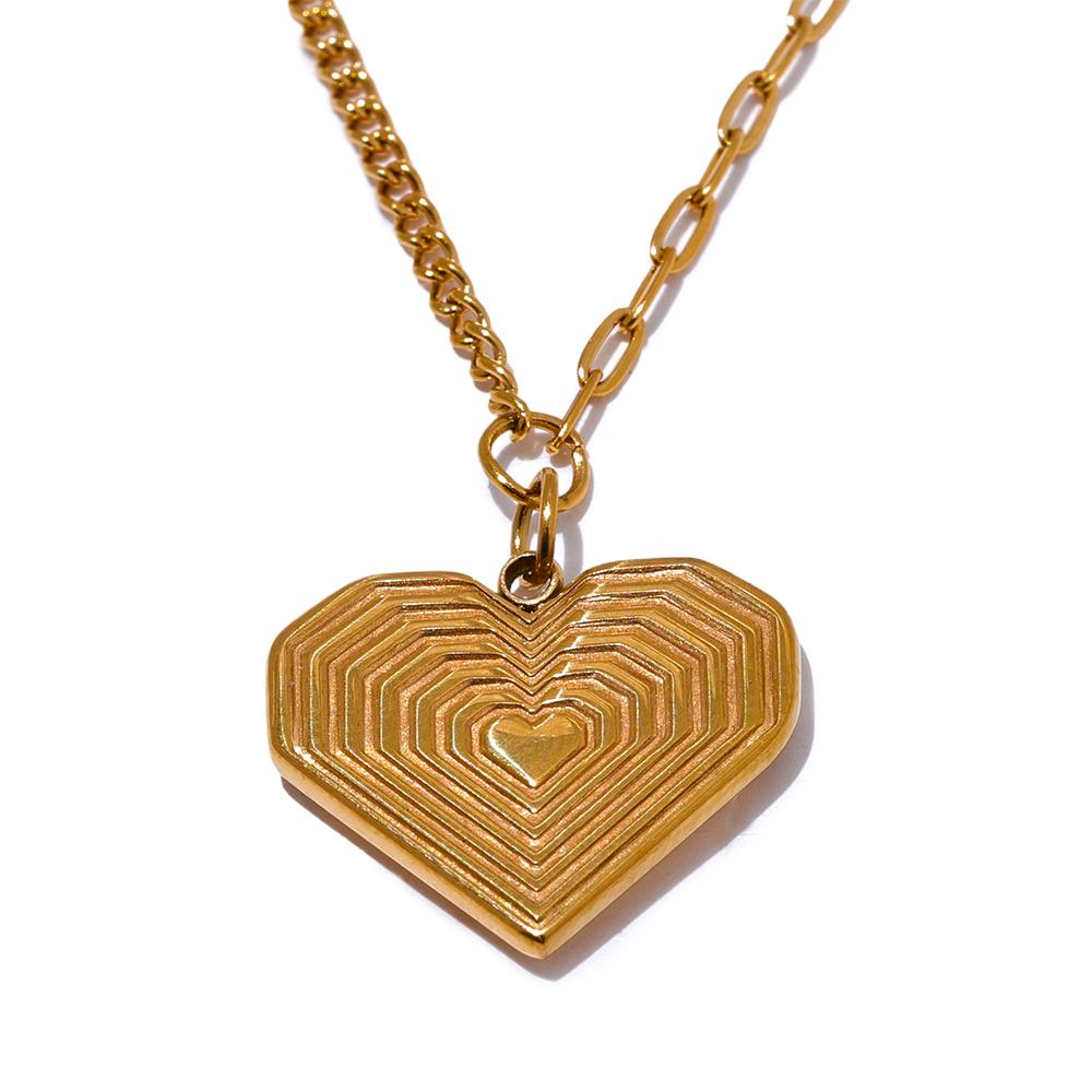 

Yhpup Trendy Stainless Steel Heart Stripe Golden Pendant Necklace for Women Waterproof Collar Romantic Jewelry Bijoux Femme