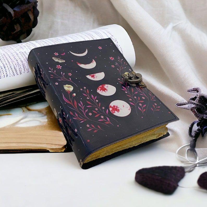 

Moon Phase Leather Journal, Notebook, Handmade Moon Lover Journal Mediation Notebook, Vintage Deckle Pape Moon Phase Gift for him her 7 x 5 in - 100 Sheet
