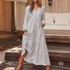 Womens Long Sleeve Maxi Dress V Neck Button Down Solid Colour Retro Long Dresses Loose Vacation Wrap Dresse