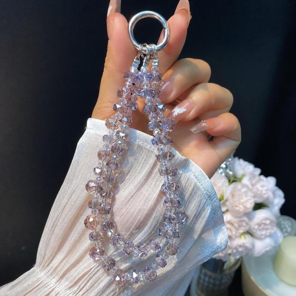 Double Chain Phone Lanyard Shiny Crystal Keychain Charm Exquisite Wrist Strap Mobile Phone