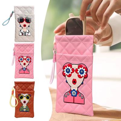 Waterproof Sunglasses Bag PU Leather Cosmetic Bag Fashion Double-layer Eyeglasses Pouch