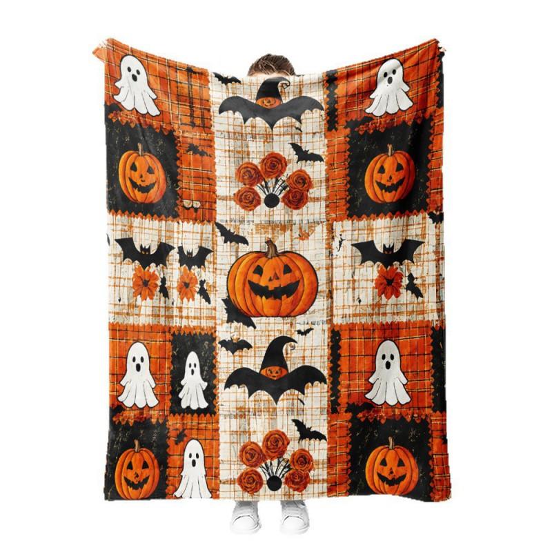 Soft Fleece Blanket Halloween Seasonal Use - Digital Print Cartoon Design Warm Lightweight Throw Bed Sofa Nap