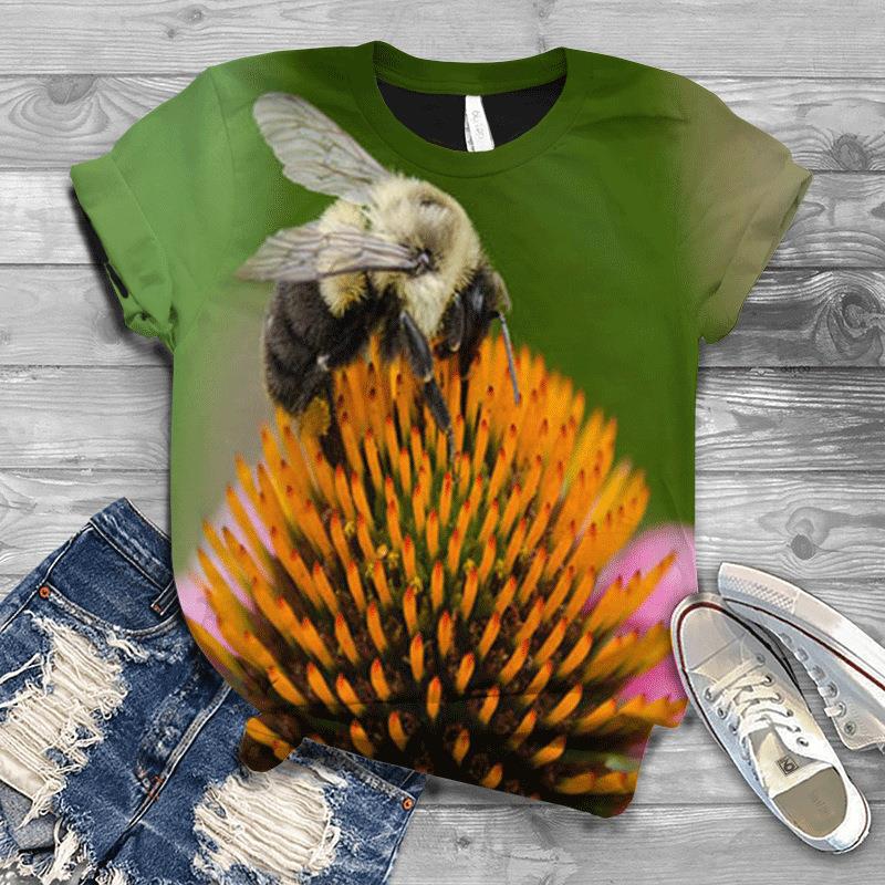 Women's Short Sleeved Summer New 3D Bee Print Loose T-shirt