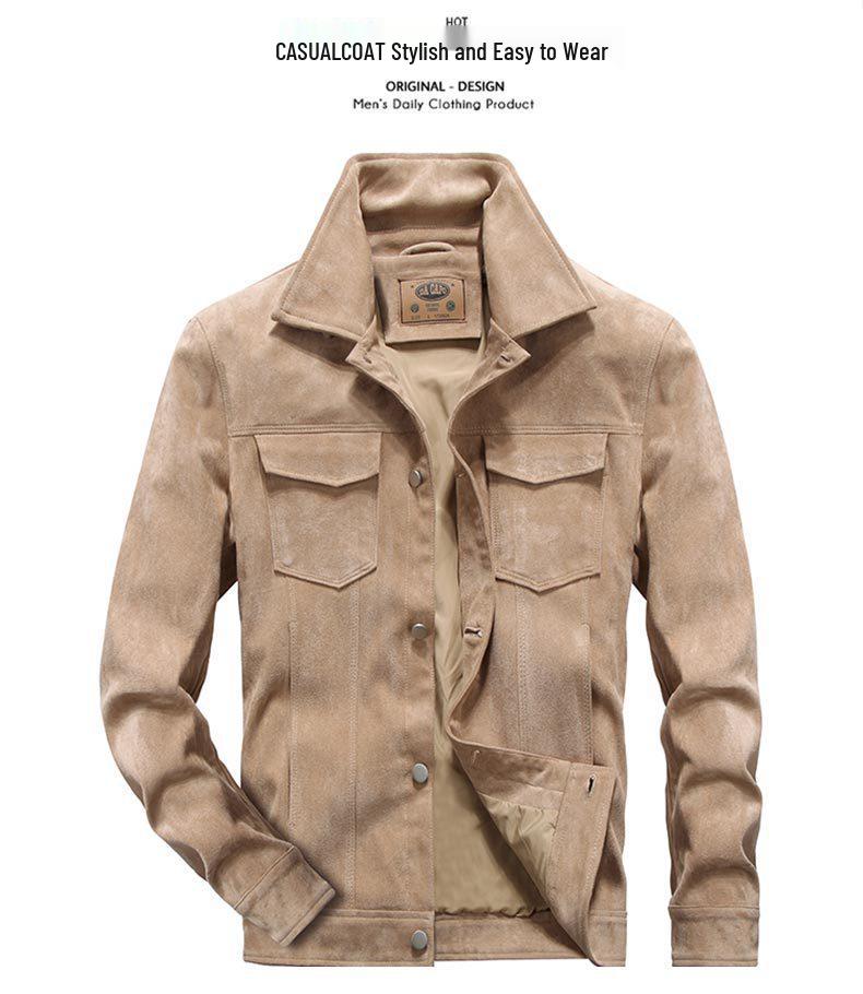 Men's Retro Suede Plush Jacket - Spring/Autumn Thin Workwear Style 1859
