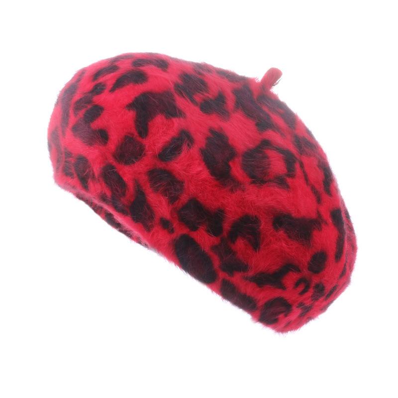 

Берет ретро леопардовый принт шляпа художника плюшевая шляпа Bud женская осень зима M（56-58cm） красный