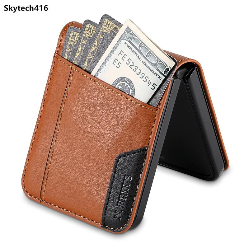 For Samsung Galaxy Z Flip 3 4 5 6 7 Leather Case Flip High Quality Card Slot Bracket Wallet Cover Casing