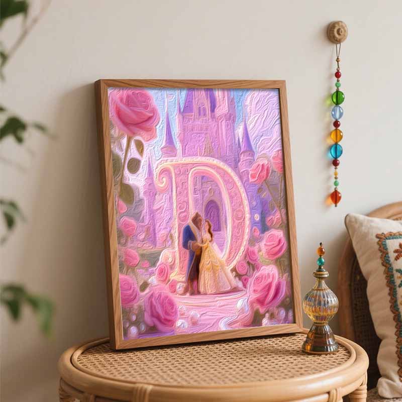 Disney Beauty and the Beast Oil Painting Art Painting Kit, Handmade Diy Art Painting Home Wall Decoration, Romance Castle Rose Decor