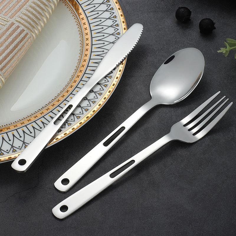 

Столовые приборы из нержавеющей стали для отдыха на природе, вилка, ложка и набор столовых приборов в западном стиле, портативный набор из трех предметов для путешествий, кемпинга, дома, креативный полый