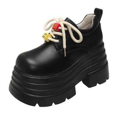 Fashion 10CM New Spring Women Platform Casual Shoes Loafers Lace-up Chunky Sneakers High Heels Thick Bottoms Cute Kawaii Leather Shoes