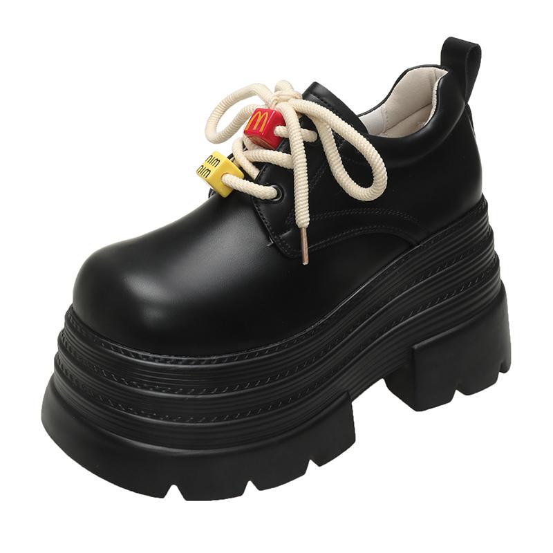 

Мода 10СМ Новые Весенние Женские Платформенные Повседневные Туфли Лоферы На Шнуровке Массивные Кроссовки Высокий Каблук Толстая Подошва Милые Кавайные Кожаные Туфли 34 чёрный