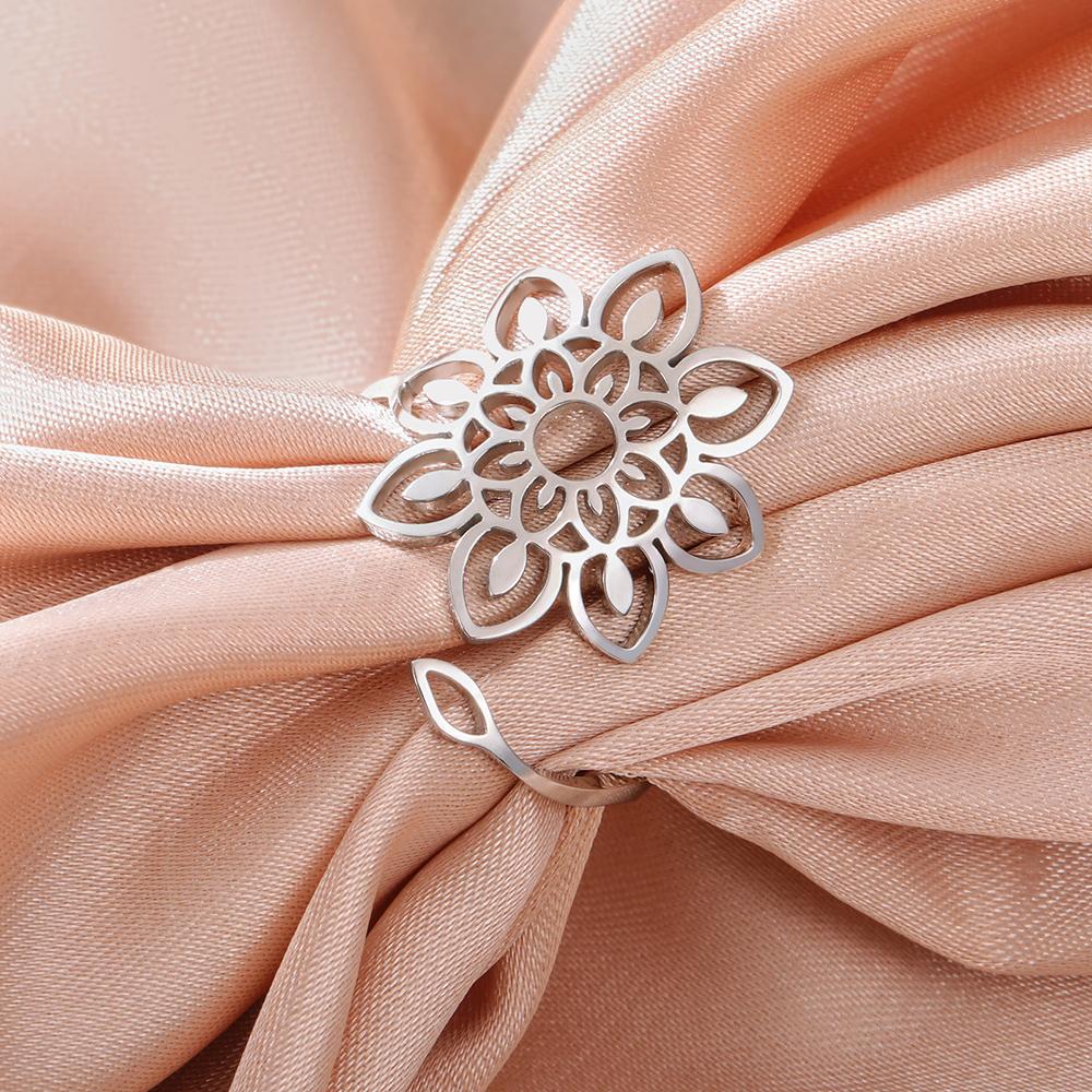 Dawapara Sacred Geometry Mandala Ring Lotus Flower Adjustable Women Ring Stainless Steel Buddhist Yoga Jewelry Spiritual Gift