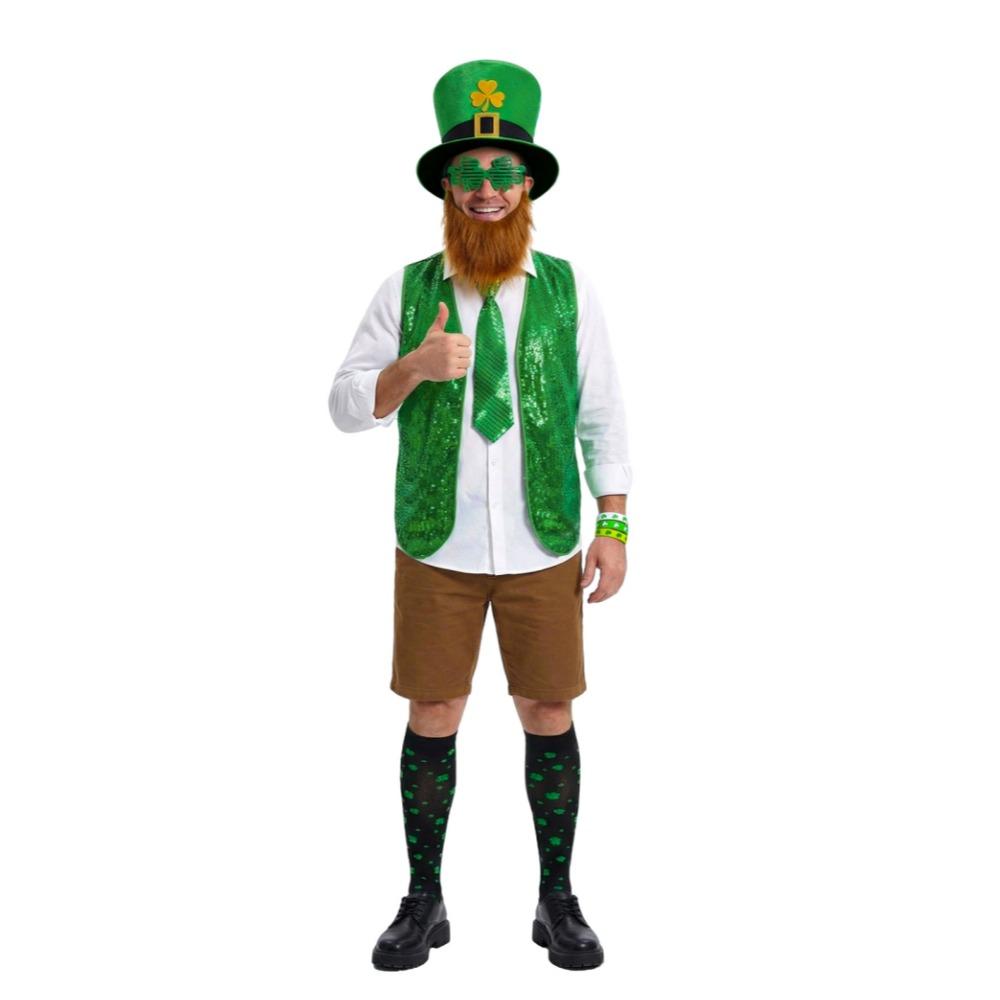 Chapéu de Copa do Dia de São Patrício Barba Postiça Festiva Fantasia de Celebração Verde para Festival Irlandês Festa de Aniversário Suprimentos de Decoração