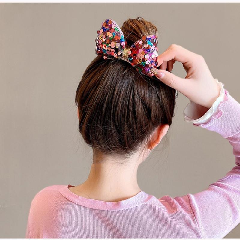 Children's color sequined three-dimensional bow hairpin girl cute princess top clip hair accessories