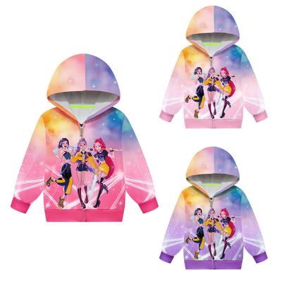 Kinder Mädchen POP Sängerin Rumi Zoey Mira Bedruckt Lässig Kapuzenreißverschluss Langarm Jacke Mantel