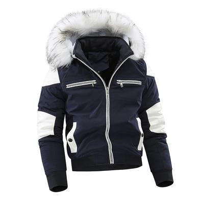 Große weiße Woll-Kurzjacke aus Baumwolle mit Einsatz aus Leder, Herren-Baumwolljacke, modische Langarmjacke für Herren