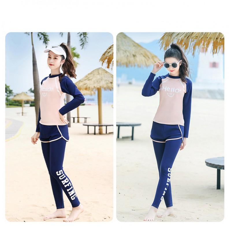 Girls UV Protection Long Sleeve Rash Guard Set With Matching Swim Pants Conservative Swimwear Kids Ages 6-18