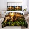 Good Morning Duvet Cover Set Microfiber Coffee Rose Cozy Breakfast Twin Bedding Set Double Queen King Size 2/3pcs Quilt Cover