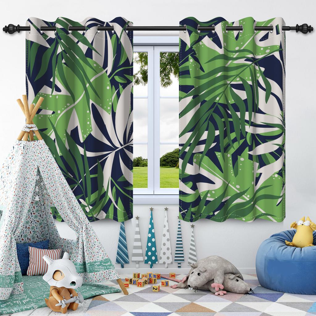Green Plants Leaves Window Curtain Bedroom Living Room Blackout Curtain Morden Home Decoration Heat Insulation Noise Reduction