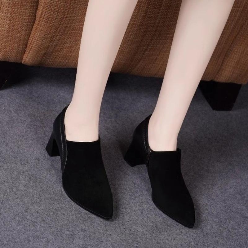 2024 Shoes Female Side Zip Women's High Heels Hot Sale Office & Career Pumps Women Pointed Toe Chunky Heels Shoes Women