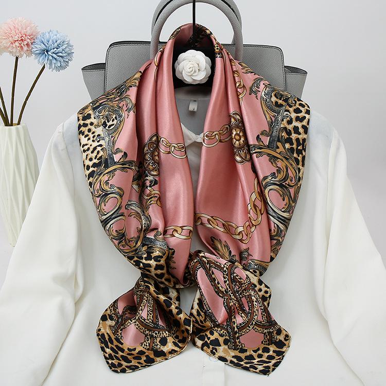 Eleganter Satin-Seidendruck-Schal für Damen - Vielseitiges Frühlings-/Herbst-Nacken- und Kopfaccessoire mit Sonnenschutz