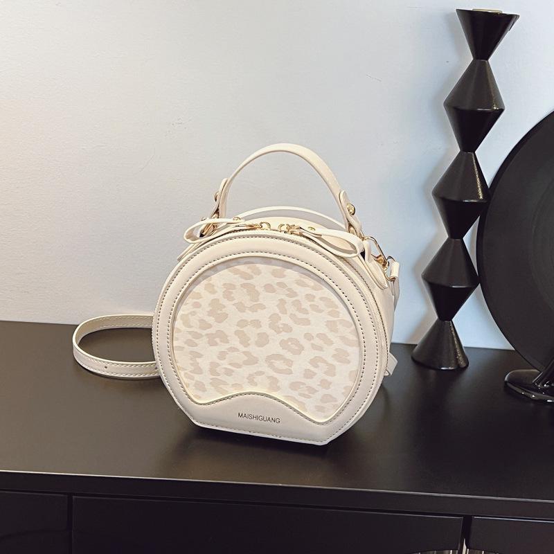 2025 Leopard Print Single Shoulder Crossbody: Women's Retro Round Handbag In Celebrity Fashion