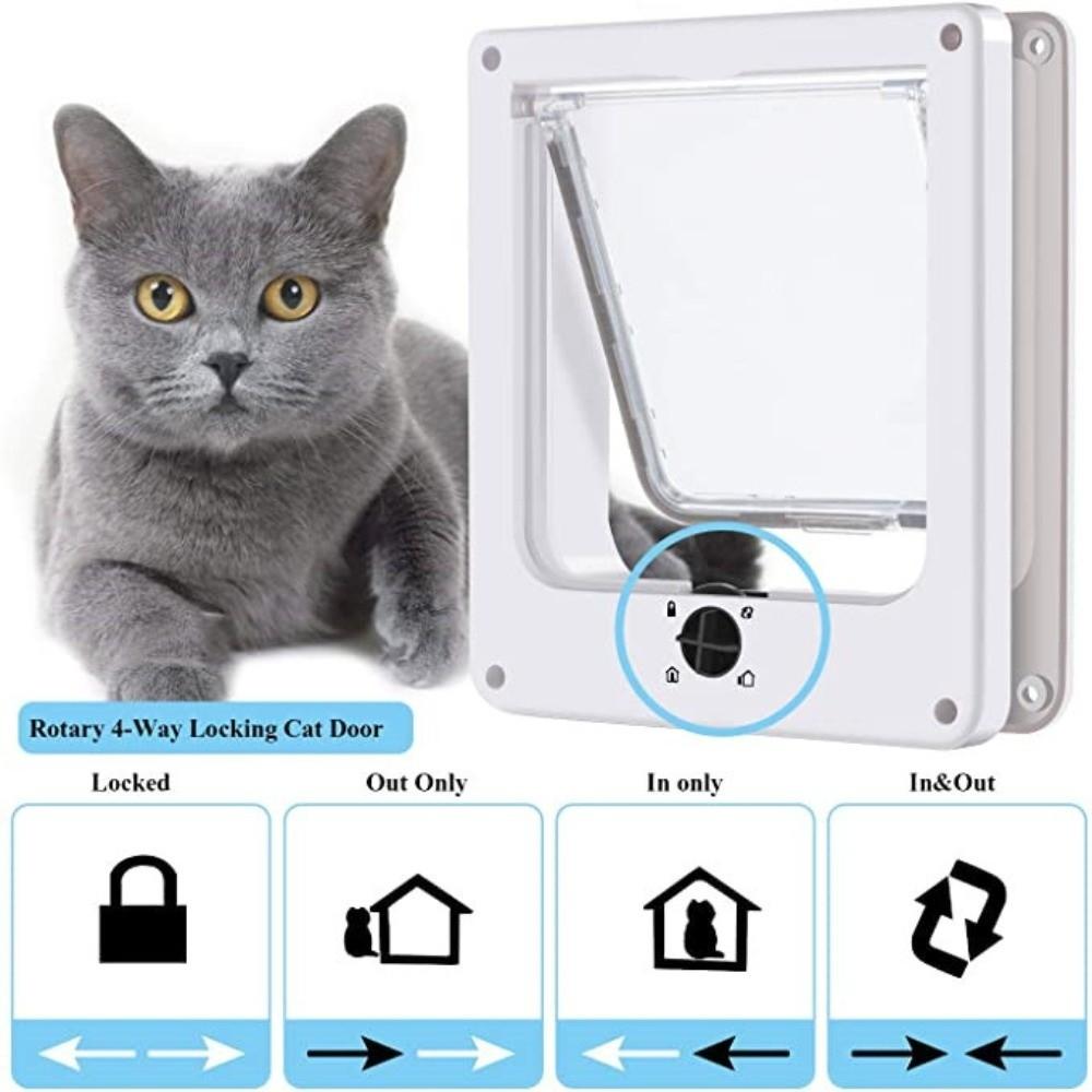 4 Ways Locking Self-Closing Pet Door ABS Dog Flap Door Cat Flap Door with Security Lock  Balcony