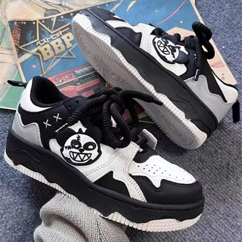 

Черно-белые туфли с дизайном панды, летние новые повседневные ретро новые туфли на платформе, трендовые 40 чёрный