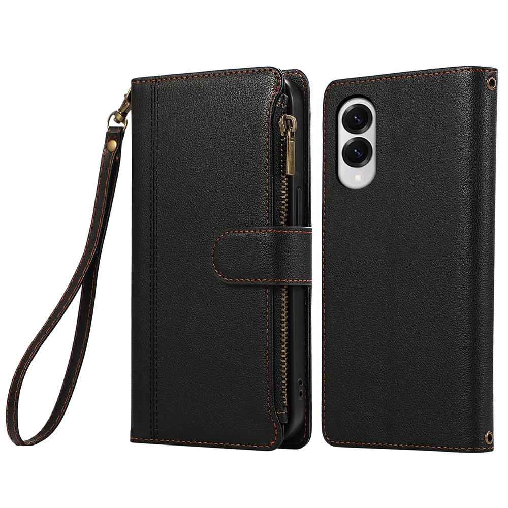 For Samsung Galaxy S25 Edge Case Multi Card Slots Zipper Leather Phone Cover with Wrist Strap