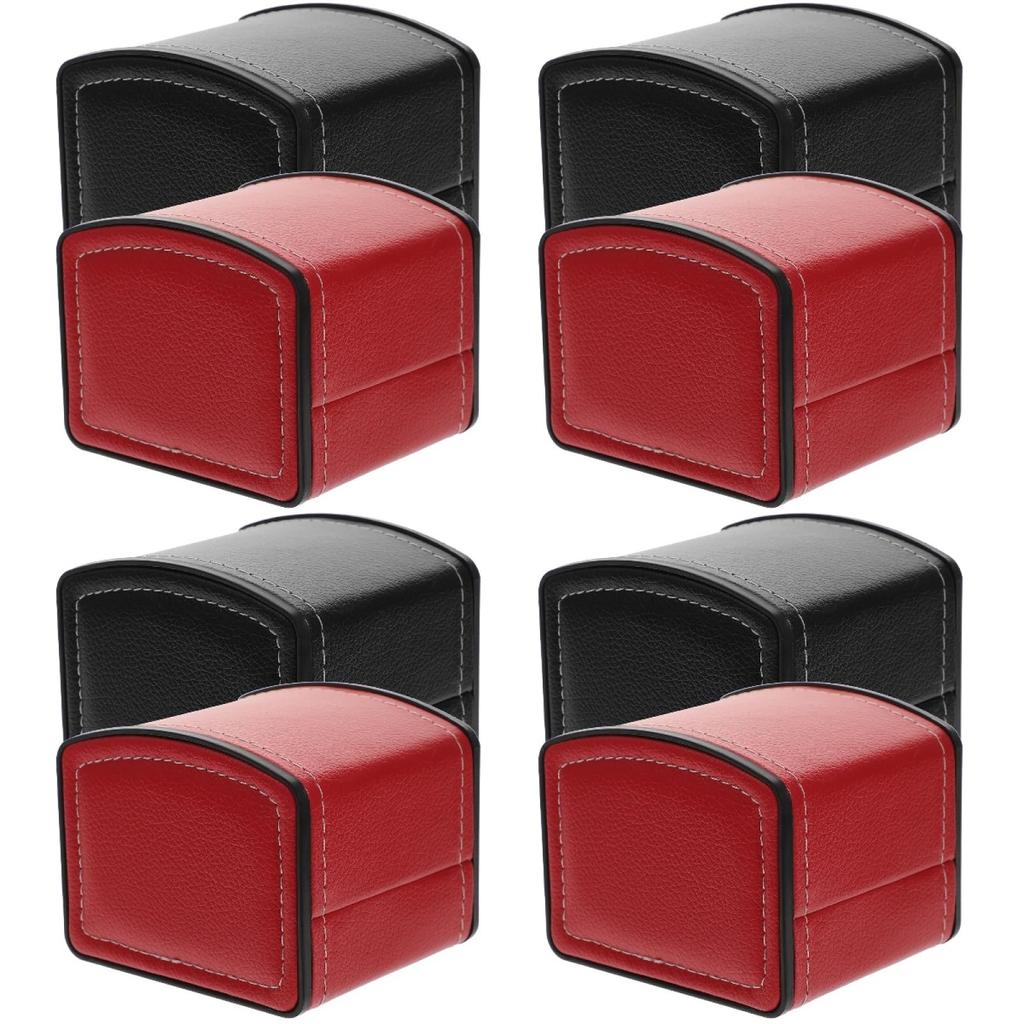 POPETPOP Watch Case Set of 8 Black 4 PU Leather Watch Cases for Mechanical Watches (4 + Red) Men's