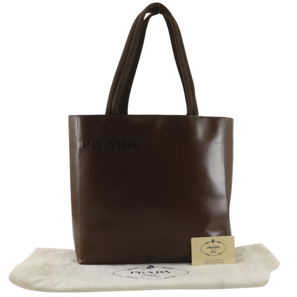 PRADA logo Tote Bag B9314 Brown leather Women Used
