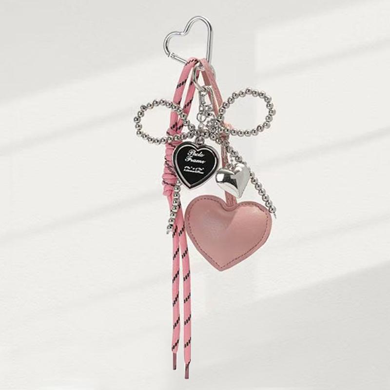 PU Leer Hart En Strik Sleutelhanger Met Modieuze Geweven Lanyard Handgemaakte Tas Bedel Veelzijdige Sleutelhouder Voor Vrouwen