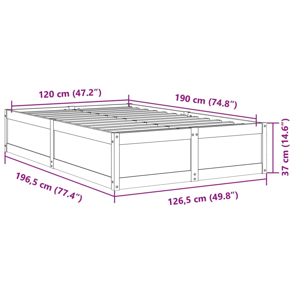 Solid Wood Bed Frame without Mattress Wax Brown 120 x 190 cm Pine Wood