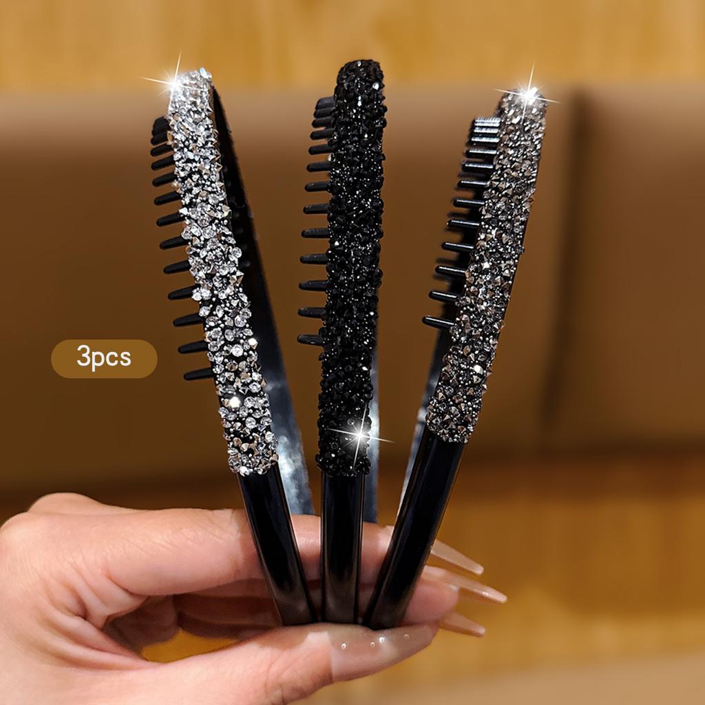 3 Strasssteine Koreanische Version mit gezahntem Anti-Rutsch-Stirnband, hochwertiges Haaraccessoire für den täglichen Gebrauch