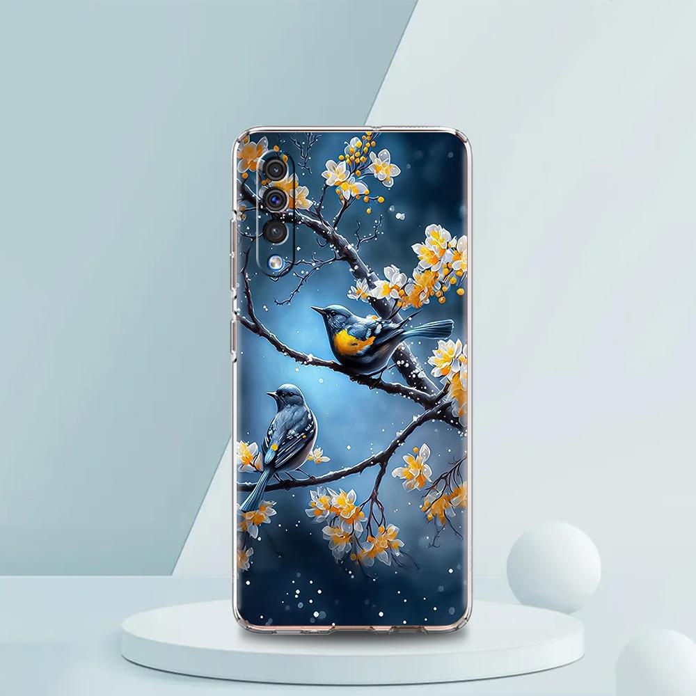 

Прозрачный чехол для телефона Samsung Galaxy A16 A14 A12 A22 A24 A42 A02 A06 A20 A30 A40 Мягкий ТПУ чехол Цветочный Цветочный Узор Птица Samsung A34