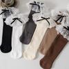 White Lace Socks Children Cotton Socks Korean Girl Bow Lolita Princess Long Socks Solid Color Kids Knit Stockings Spring Autumn