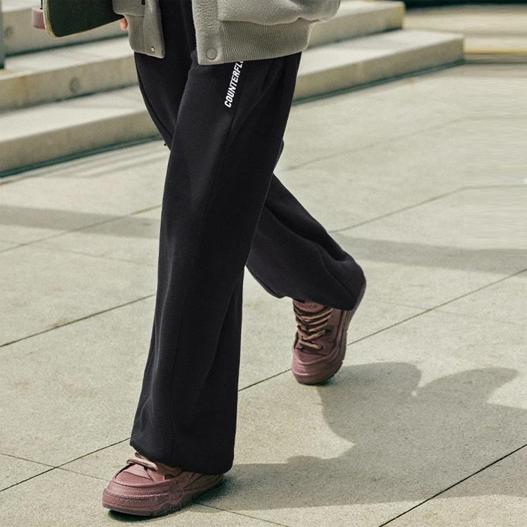 Li Ning CF Suo Solid Color Mid Waist Fleece Cuffed Knitted Sports Pants Women Pants Black AKLTB02-1