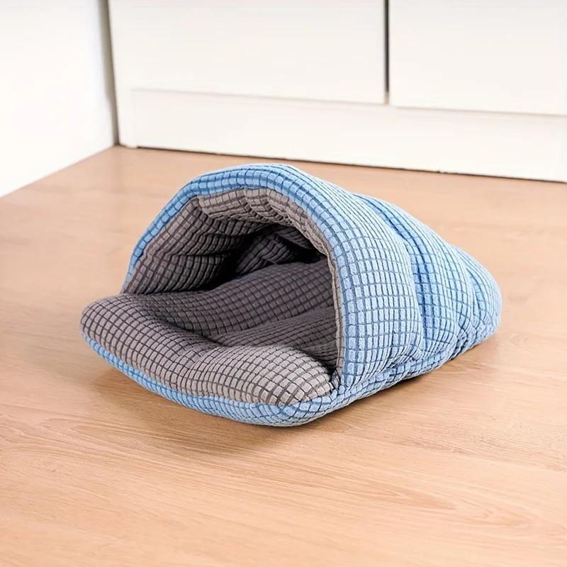 

Polar Fleece Warm Slippers Shaped Pet House Semi Enclosed Design Plush Sleeping Nest Rabbit Squirrel Hamster Small Pet Supplies XS синий