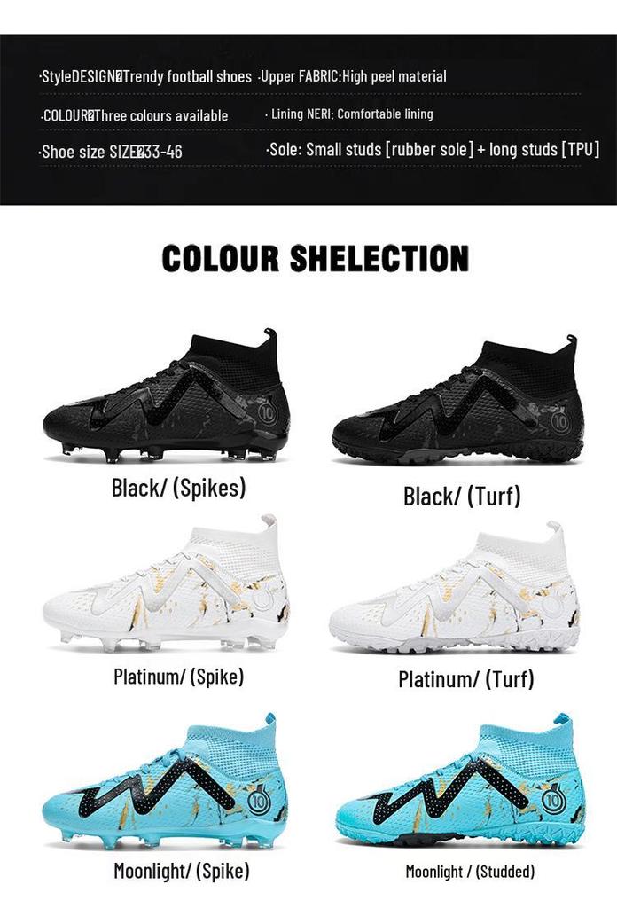 Unisex High-Top Football Shoes, Studded Grass Green Competition and Training Footwear