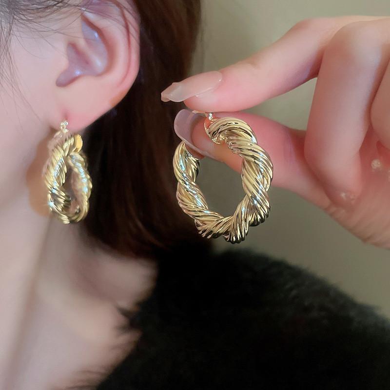 

Huitan Aesthetic Twist Hoop Earrings for Women Gold Color Ear Loops Modern Fashion Lady s Daily Wear Statement Zircon Wholesale