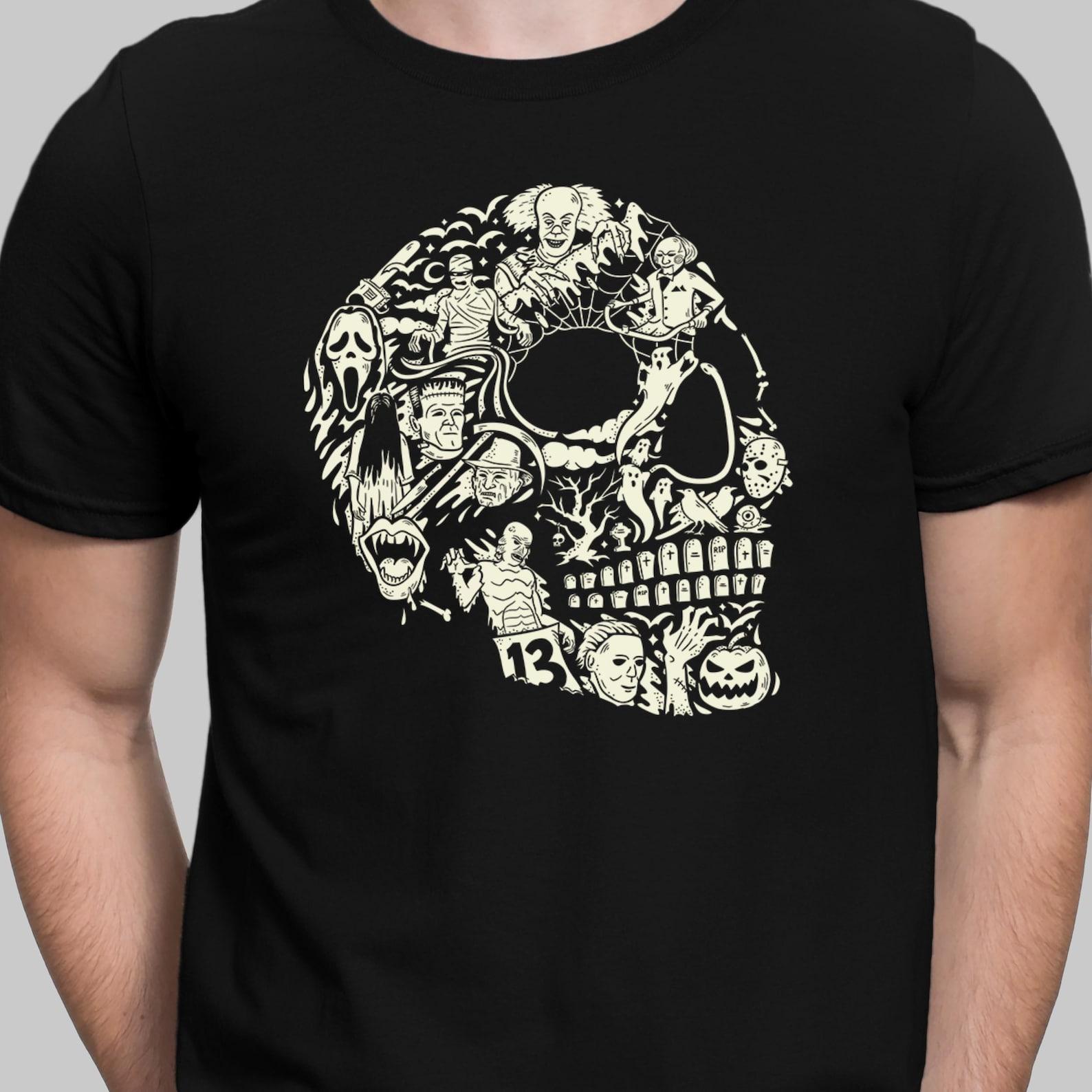 Horror Skull T Shirt Halloween Horror Fan T-Shirt Horror Films Shirt 2XL