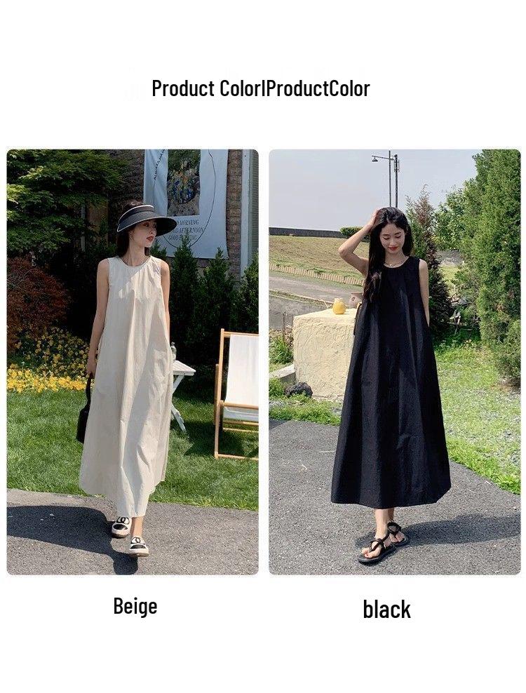 Women's Casual Sleeveless Pleated A-line Dress with Hollow-Out Design