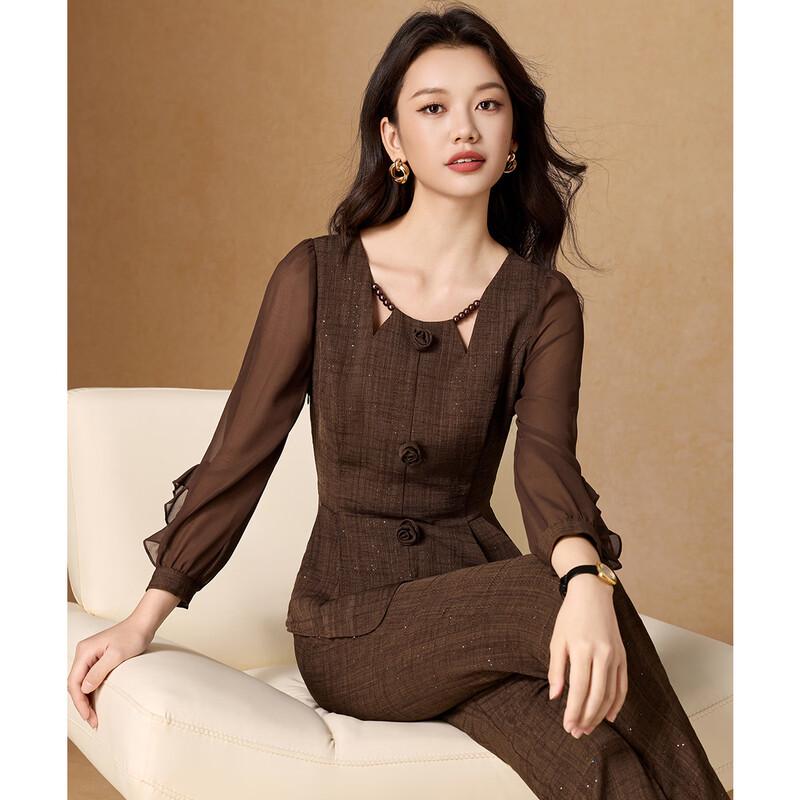 

Elegant Women s Maillard Hollow-Out Long Sleeve Two-Piece Set XL