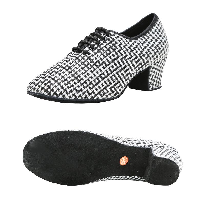 

Танцевальные туфли на среднем каблуке с узором «гусиная лапка» для танцев в стиле «квадрат», бальных танцев, современных танцев и латиноамериканских танцев — мягкая подошва, для взрослых, для выступлений, ча-ча-ча Size 42