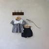 Korean Kids' Floral Two-Piece Summer Set: Girls' Short Sleeve Doll Shirt and Shorts