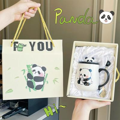 Tazza con Coperchio Cucchiaio Nuovo Stile Tazza Panda da Donna Souvenir Tazza in Ceramica per Acqua Tazza da Caffè